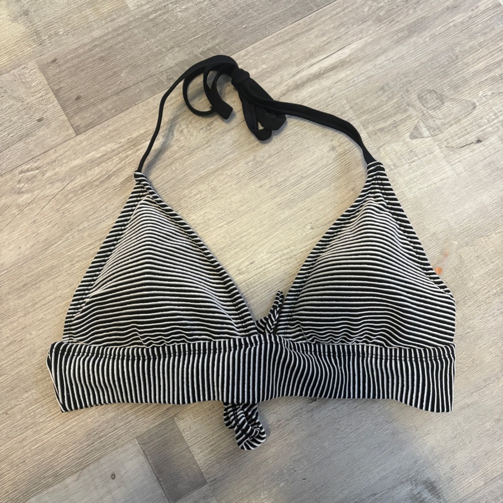 Shade & Shore Black and White Striped Bikini Top